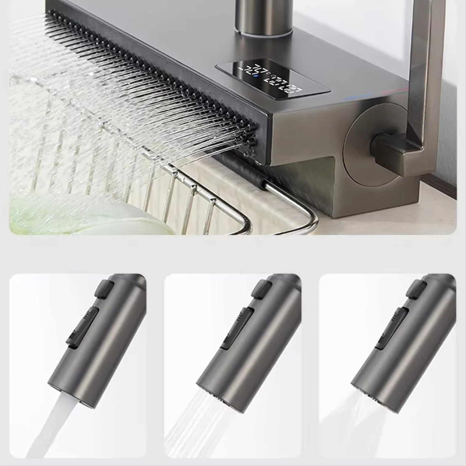 Robinet de Cuisine Extractible Écran LED Gris Métal