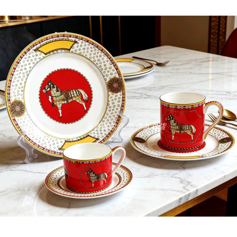 Set de Café Européen avec Soucoupe et Assiette à Dessert