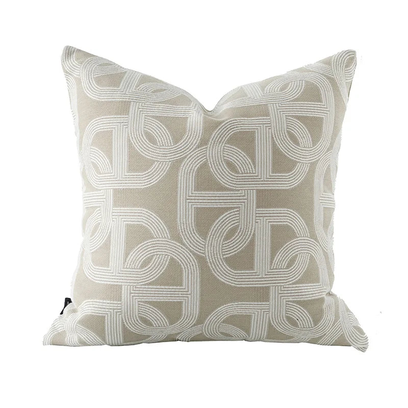 Housse de Coussin Jacquard Géométrique Gris Avoine Luxe Minimaliste