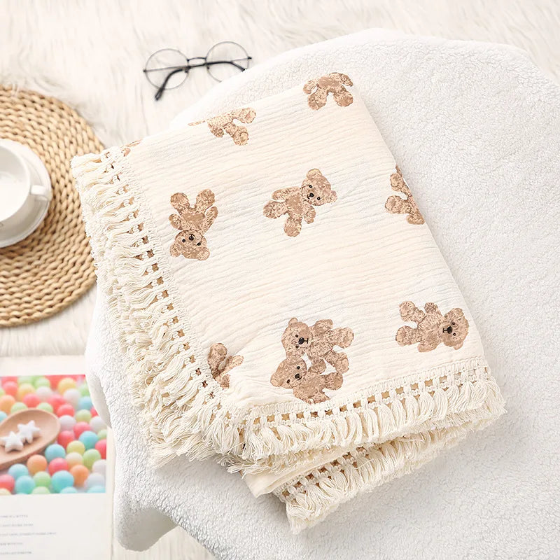 Couverture Bébé en Mousseline de Coton à Pompons