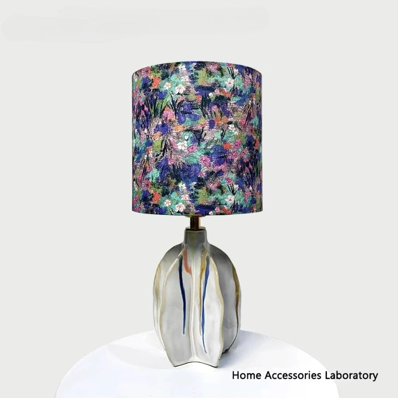 Lampe de Table en Céramique et Tissu - Ambiance Vintage