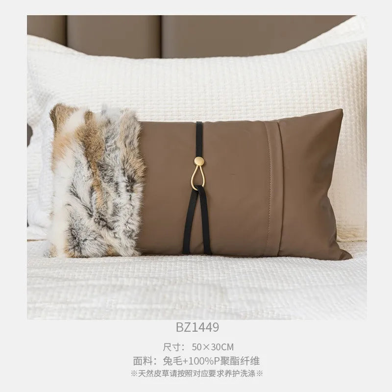 Housse de Coussin Peau de Vache Grise Patchwork Brun Tissé