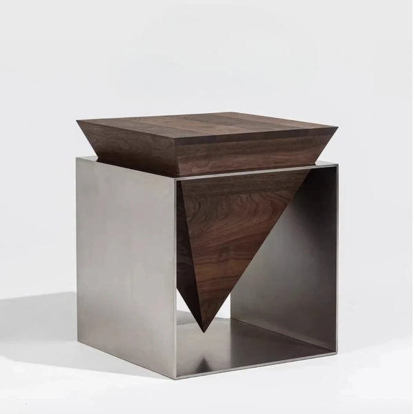 Table d'Appoint Design en Bois et Acier Inoxydable