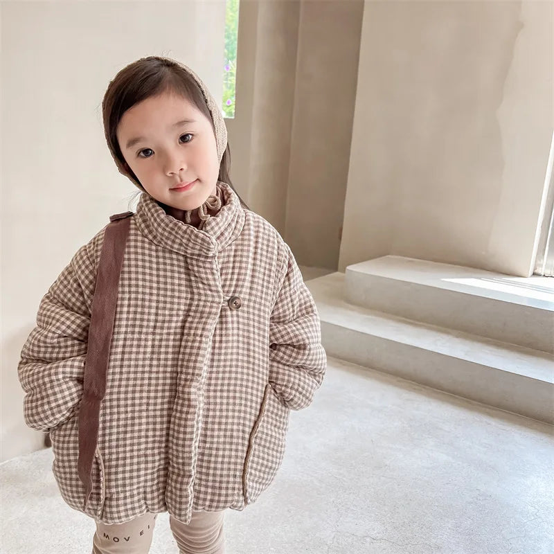 Manteau Enfant à Carreaux Doublure Polaire