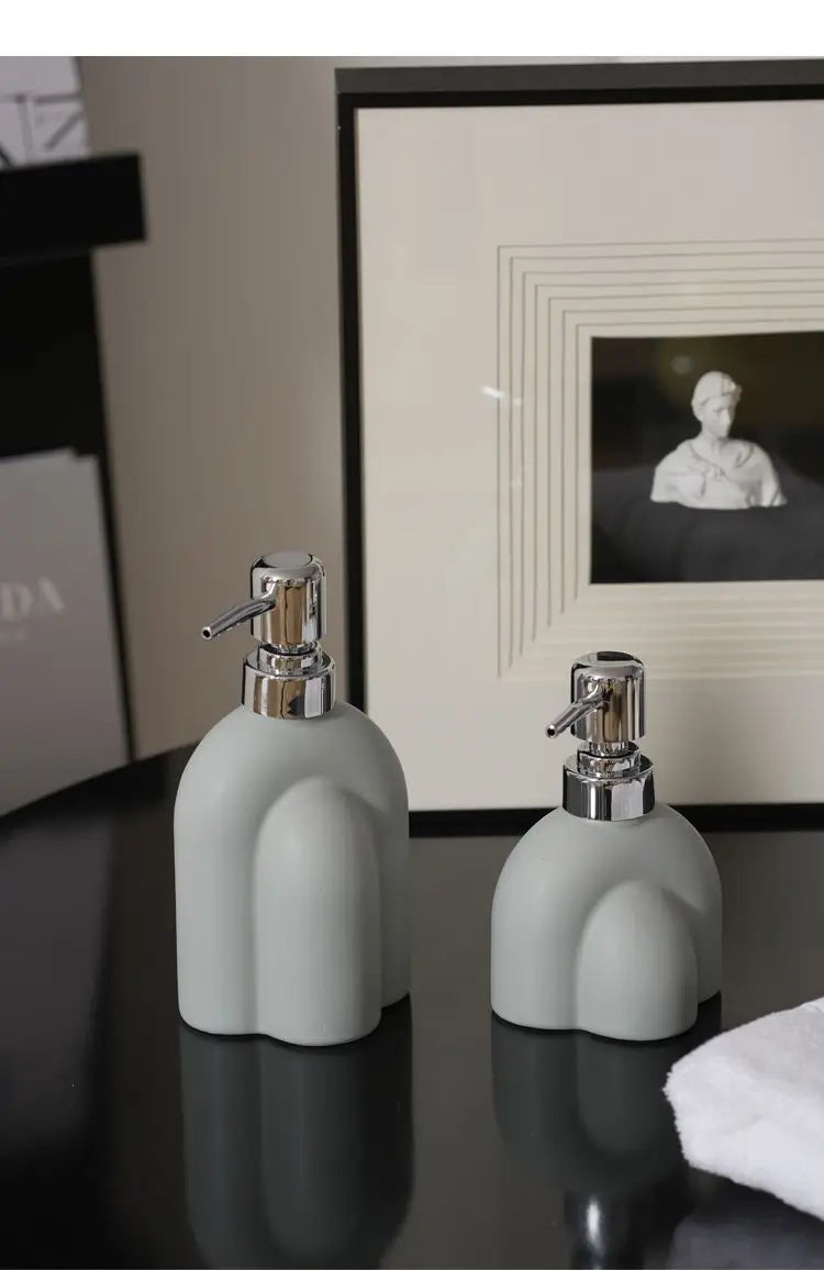 Distributeur de Savon Céramique Motif Encre Rayé