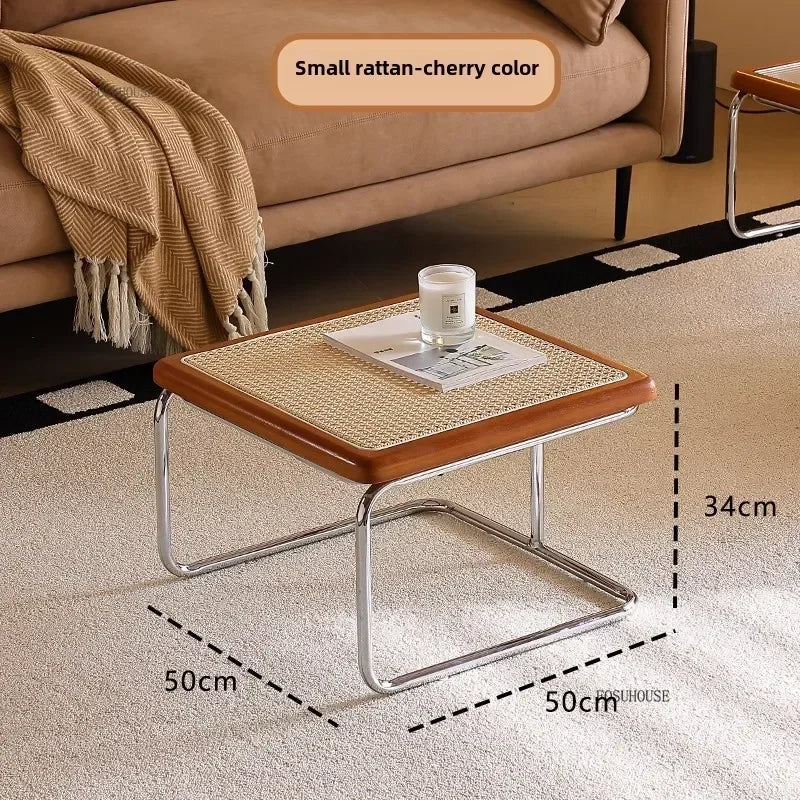Table d'Appoint en Rotin Plateau Verre Style Rétro