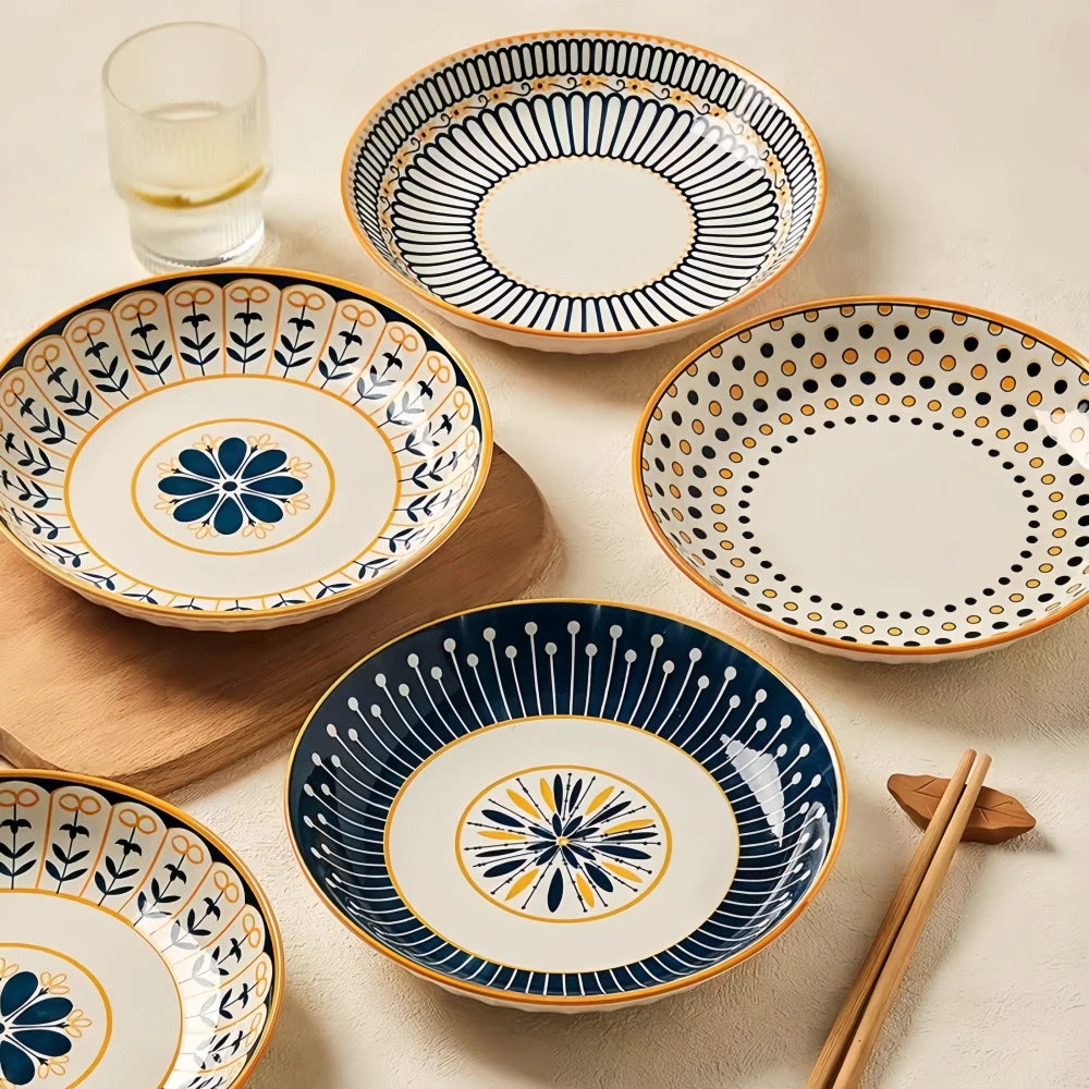 Assiettes en Céramique Japonaises Motif en Relief 8 Pouces