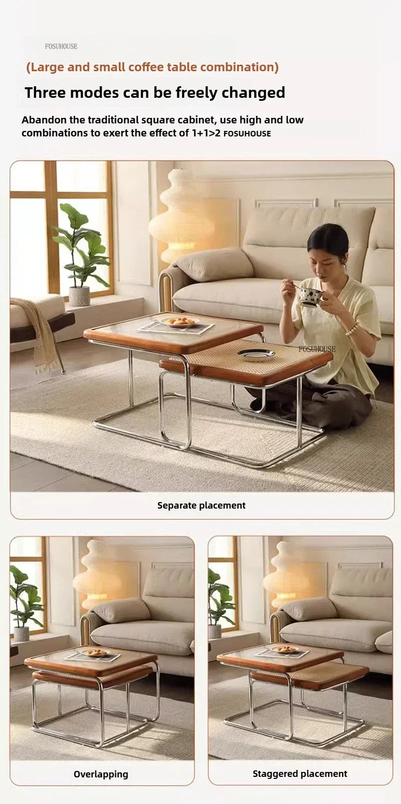 Table d'Appoint en Rotin Plateau Verre Style Rétro