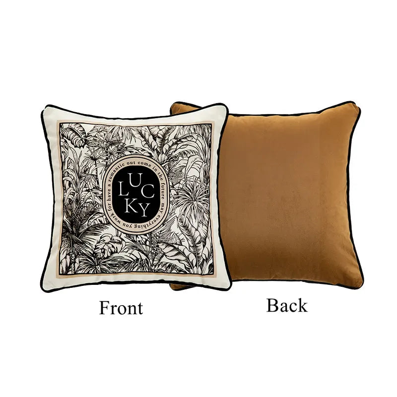 Housse de Coussin Florale en Velours - Style Rétro Noir et Blanc