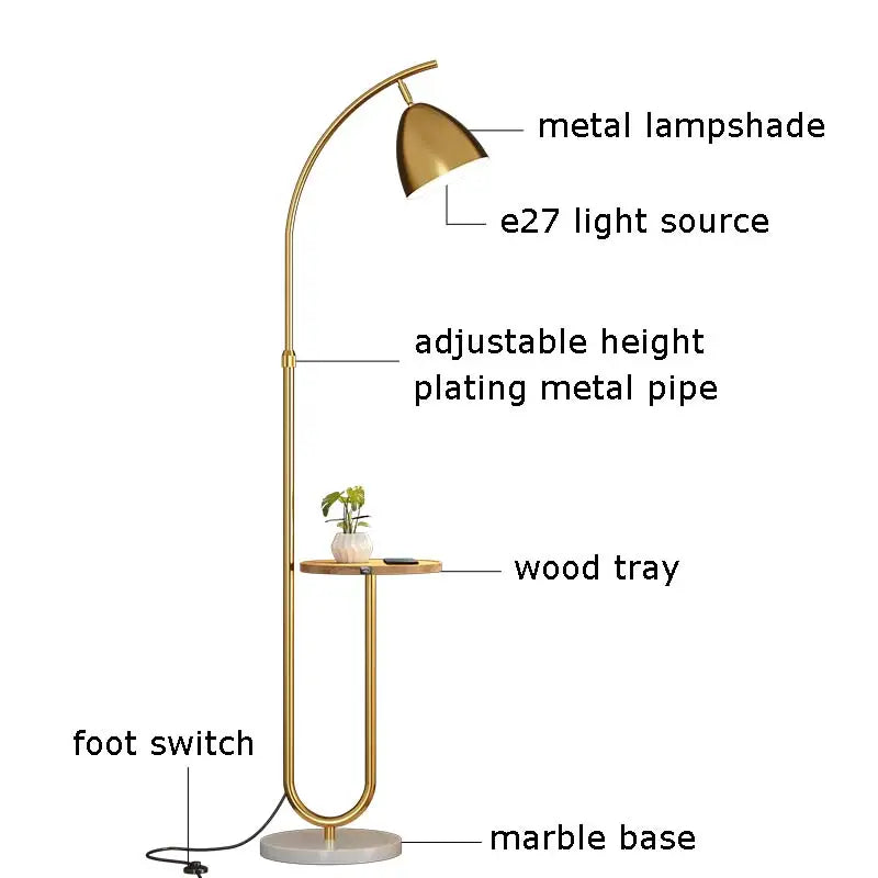 Lampadaire sur Pied Nordique - Abat-Jour Tissu Noir et Or