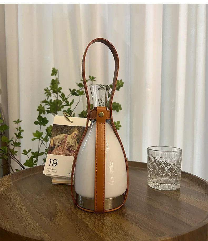 Lampe Bouteille Verre Nordique LED Portable Cuir