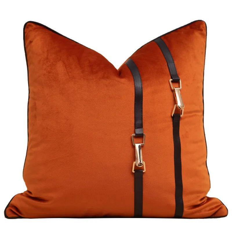 Housse de Coussin Velours Orange Beige Brodée Lombaire