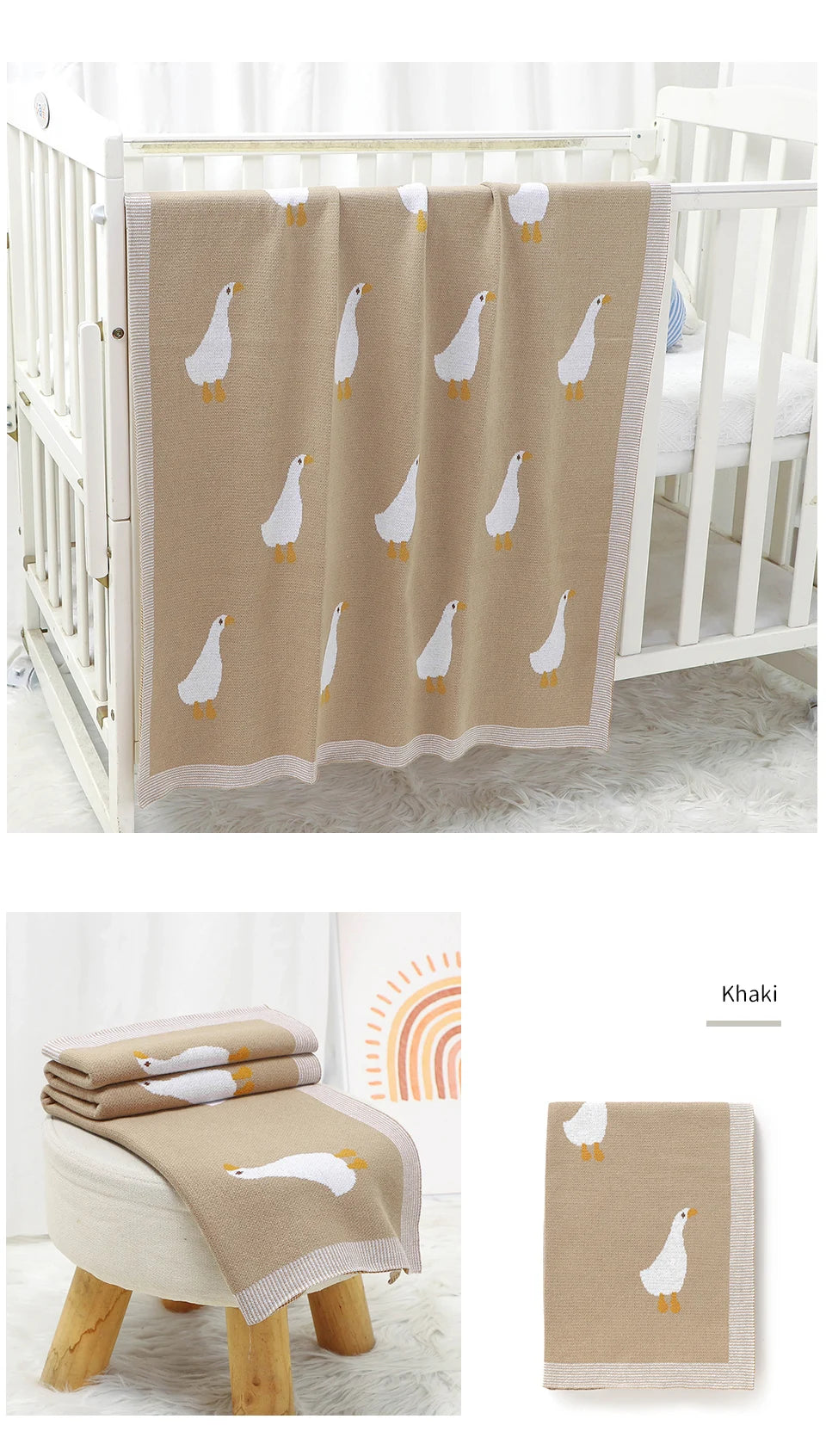 Couverture Bébé Coton Motif Oie Tricotée
