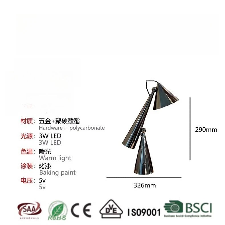Lampe de Table Conique Portable - Design Nordique USB