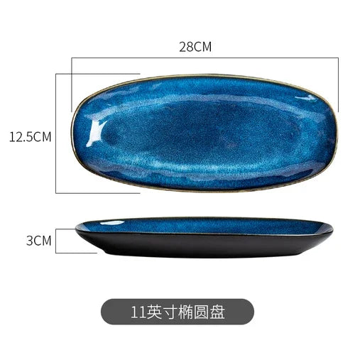 Service de Vaisselle Céramique Bleu Effet Flammé Style Japonais