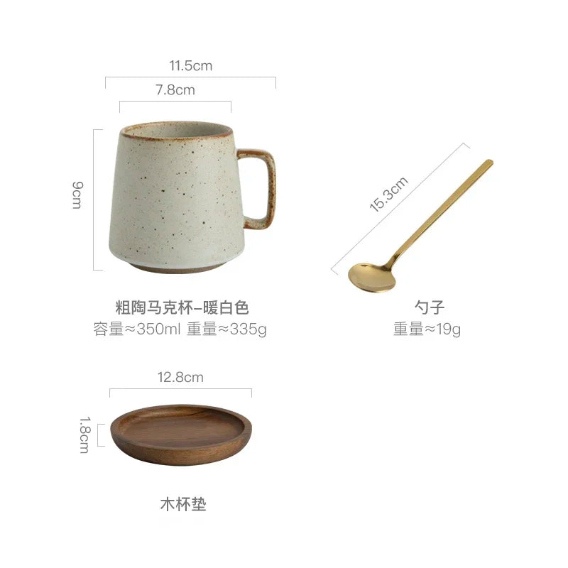 Tasse en Céramique Rétro avec Sous-Verre en Bois
