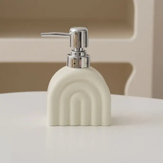 Distributeur de Savon Céramique Motif Encre Rayé