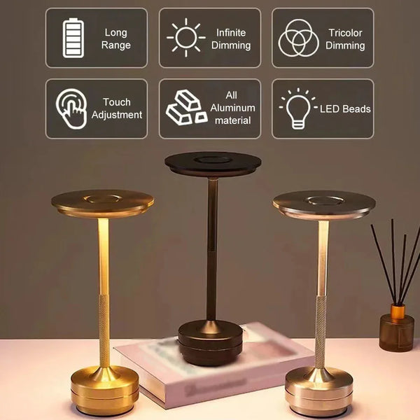 Lampe de Table Sans Fil Tactile Rechargeable Style Rétro