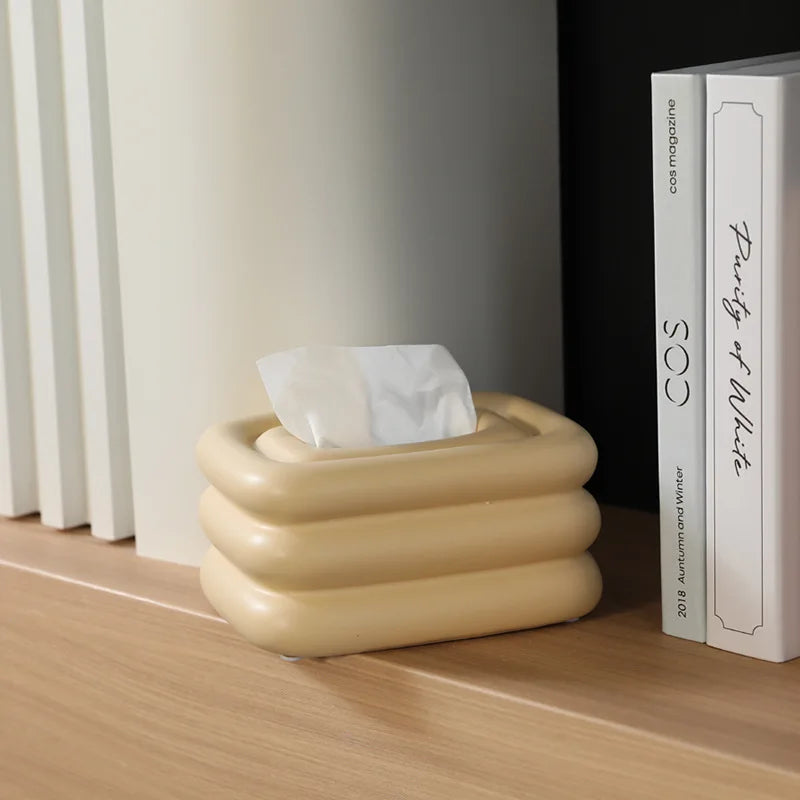 Ceramic Tissue Box – Geometric Fringe Design