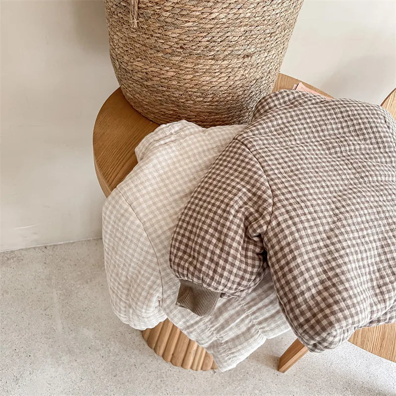 Manteau Enfant à Carreaux Doublure Polaire