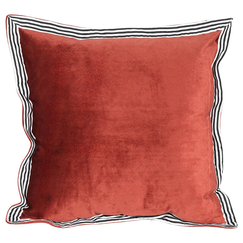 Beige & Gold Striped Lumbar Pillow Cover – Velvet Patchwork, 45x65cm