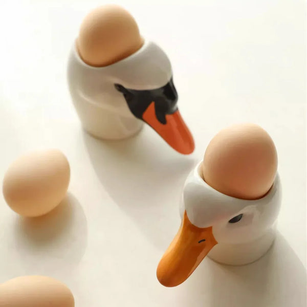 Assiette à Œufs Céramique Tête de Cygne Peinte Main