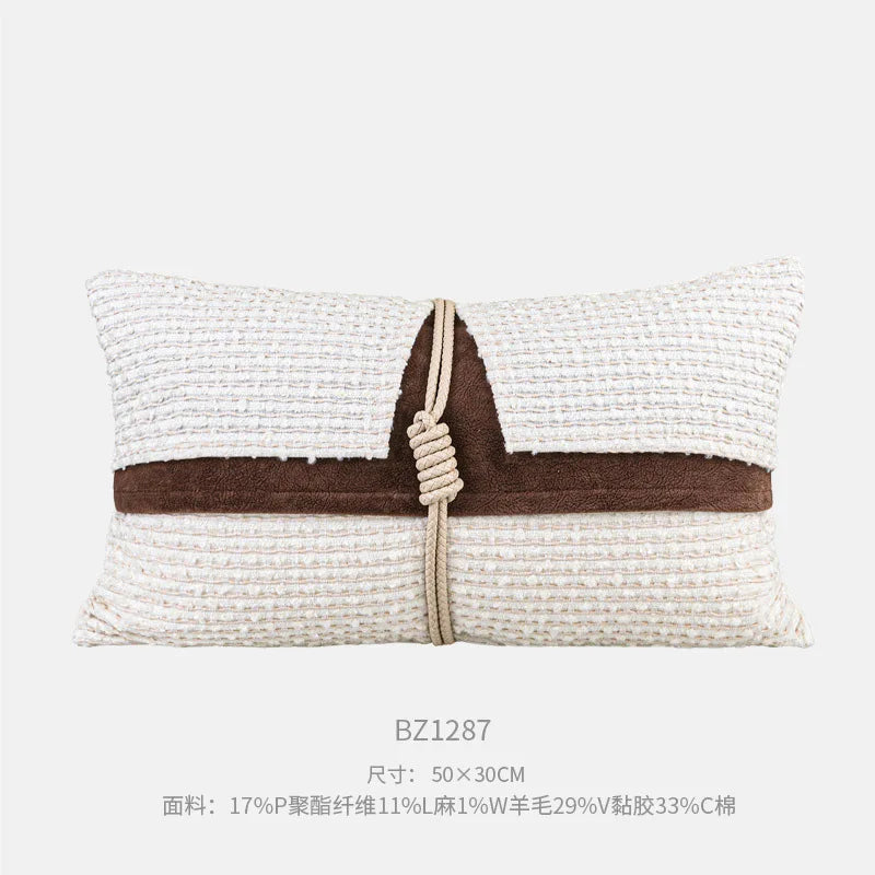 Housse de Coussin Beige Luxe Style Nordique Cuir et Corde