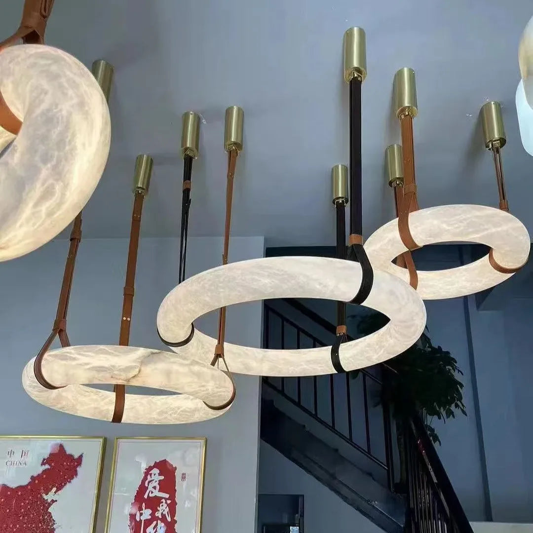 Suspension Ronde Cuir et Cuivre Marbre Espagnol Haut de Gamme