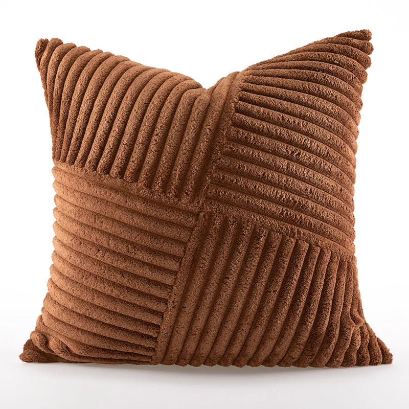 Housse de Coussin Pompons Noirs et Cuir Orange Format Lombaire
