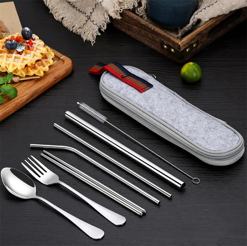 Ensemble Couverts de Voyage Réutilisables avec Étui Portable
