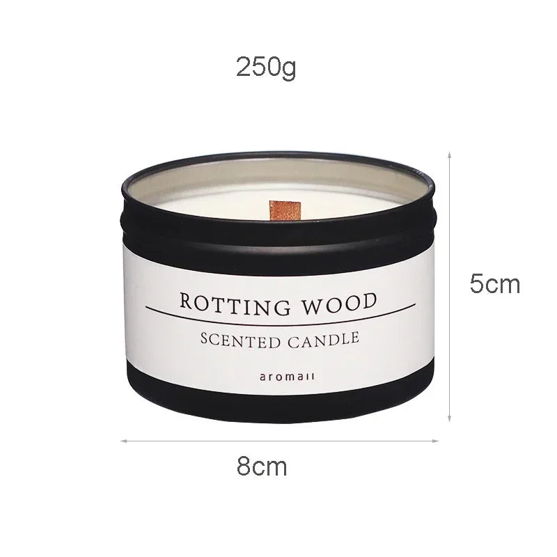Bougie Parfumée Boîte Métal Noire Mèche Bois