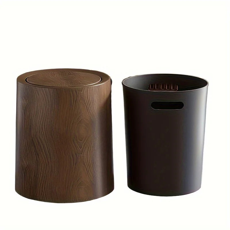 Wood-Grain Trash Can – Semi-Circular Slim Bin