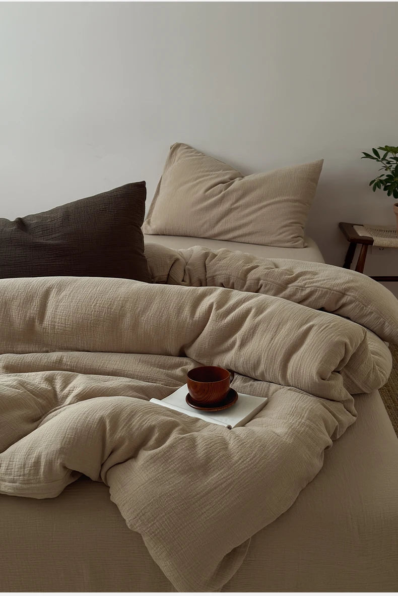 Housse de Couette Coton Gaufré Uni 220x240cm