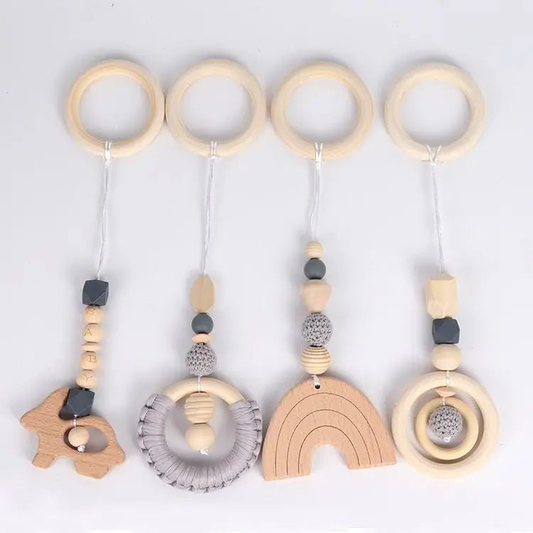 Lot de 4 Jouets en Bois pour Portique d'Éveil