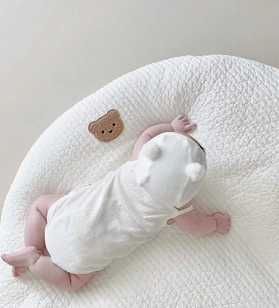 Tapis d'Éveil Rond Brodé Lapin et Fleurs