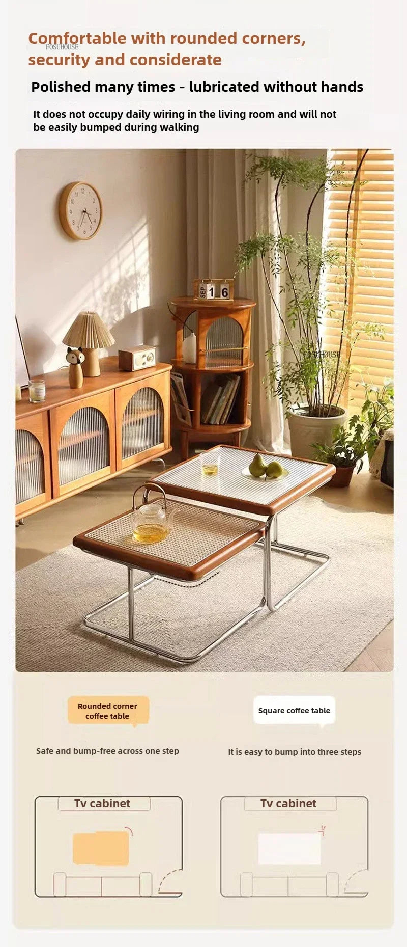 Table d'Appoint en Rotin Plateau Verre Style Rétro