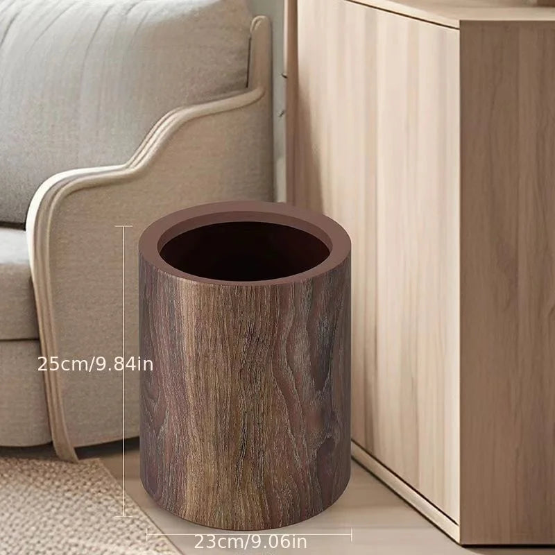 Wood-Grain Trash Can – Semi-Circular Slim Bin