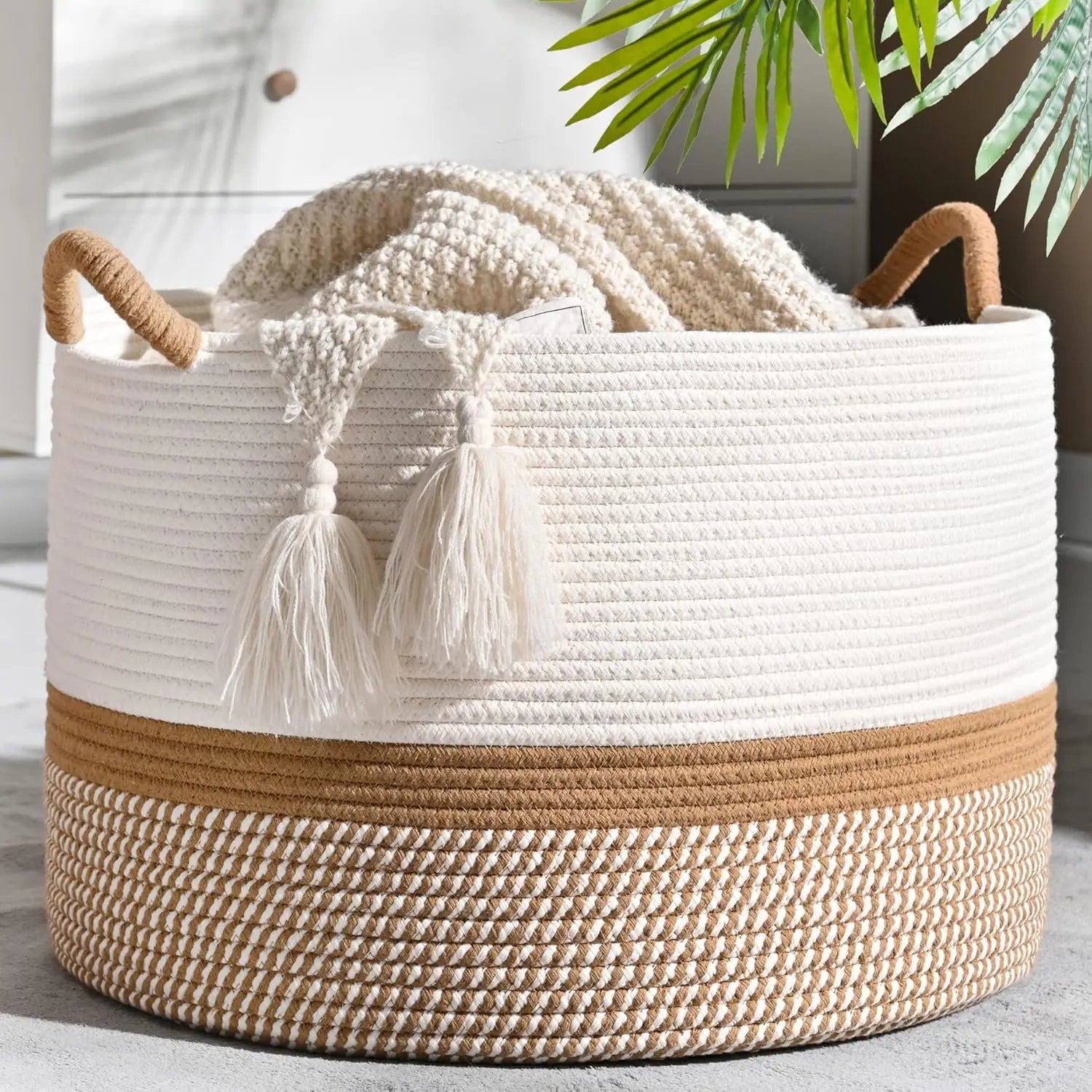 Grand Panier en Corde de Coton Tressée pour Rangement