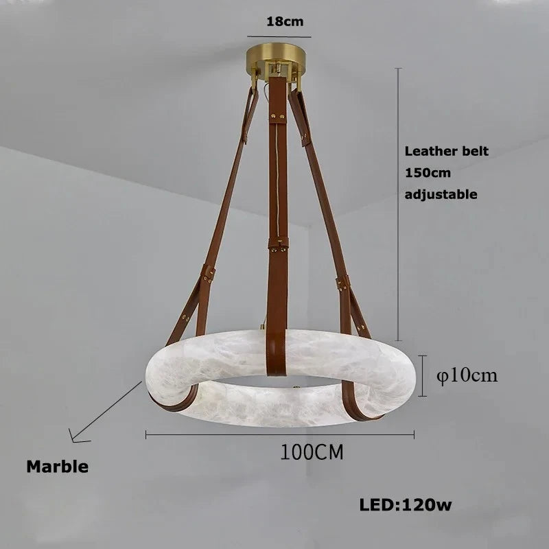 Suspension Ronde Cuir et Cuivre Marbre Espagnol Haut de Gamme