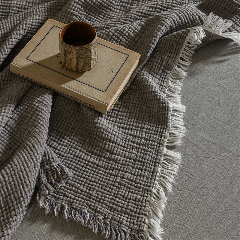 Couverture à Pompons en Coton et Lin