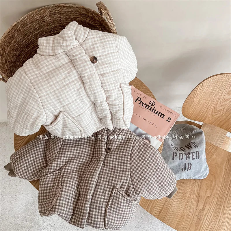 Manteau Enfant à Carreaux Doublure Polaire