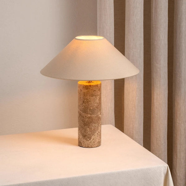 Lampe de Table Cylindrique - Base Marbre et Abat-Jour Tissu