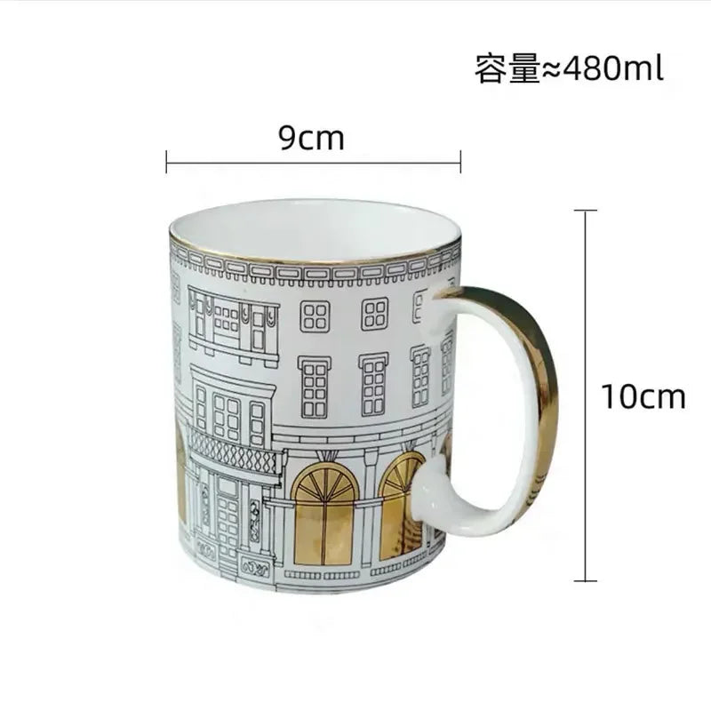 Tasse à Café Céramique Motif Architectural Noir et Blanc