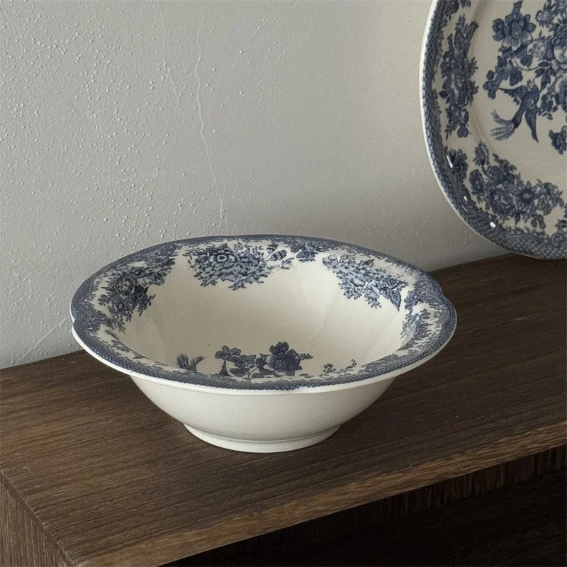 Service de Table Céramique Motif Floral Bleu Vintage