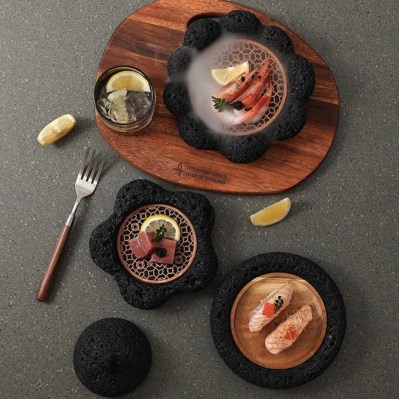 Assiette en Pierre Volcanique Style Japonais pour Sushi