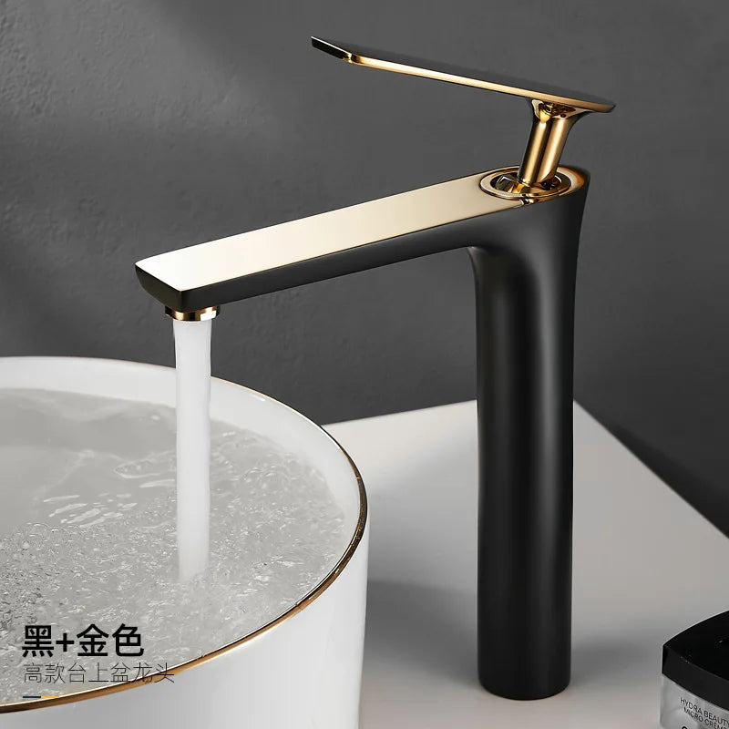 Robinet de Lavabo Cuivre Noir et Or Rehaussé