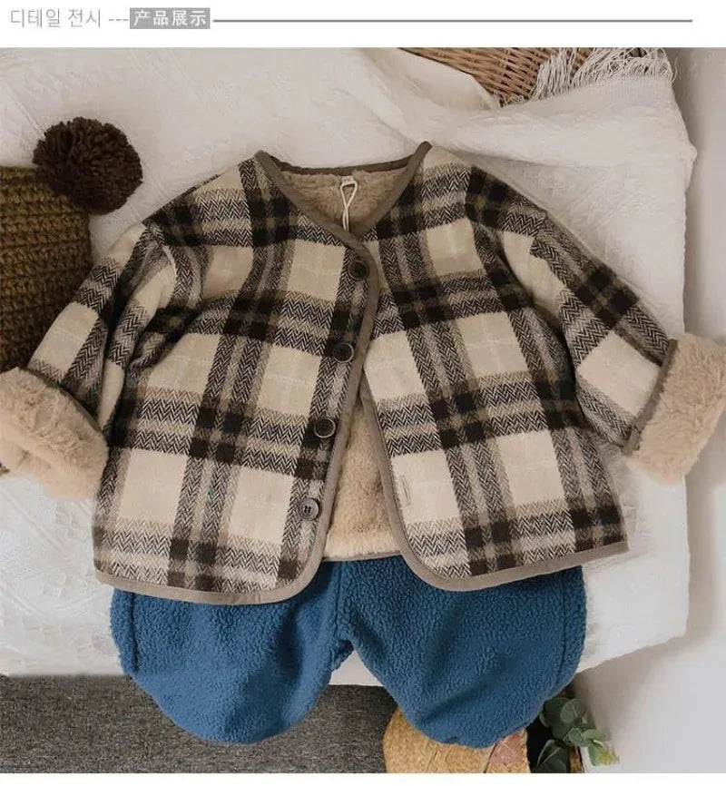 Manteau Enfant en Laine à Carreaux Peluche
