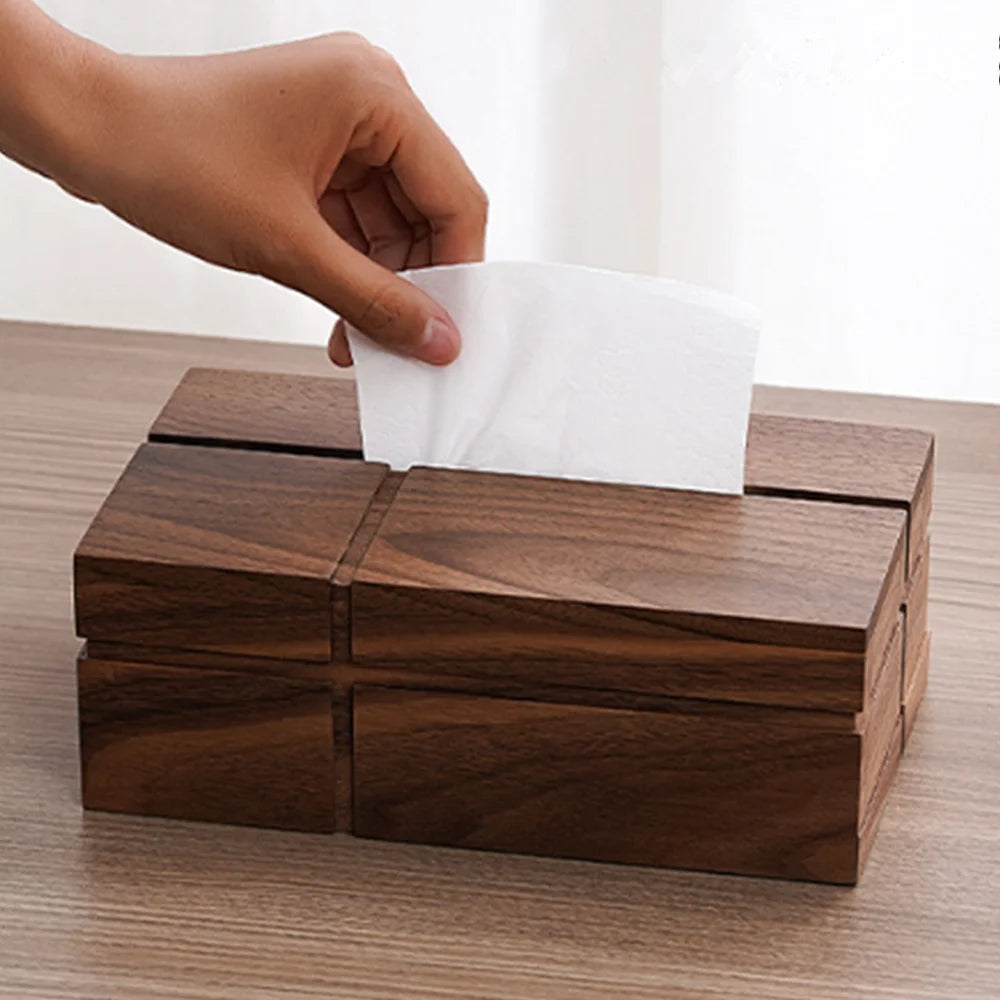 Boîte à Mouchoirs en Bois de Noyer Foncé - Style Japonais