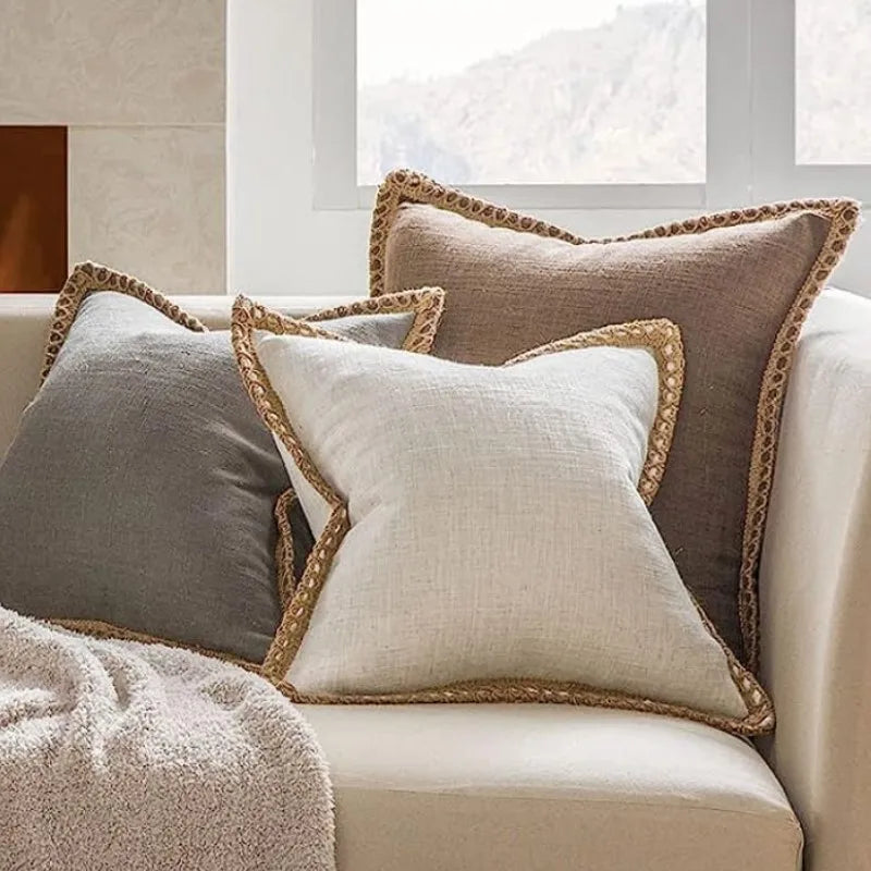 Housse de Coussin Champêtre Bordée - Style Farmhouse