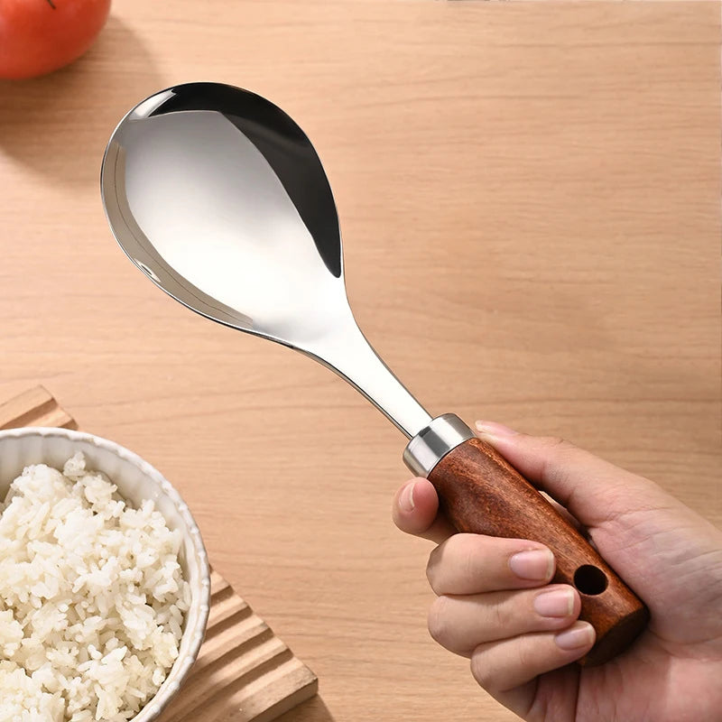 Cuillère à Riz Acier Inoxydable Manche Bois 22cm